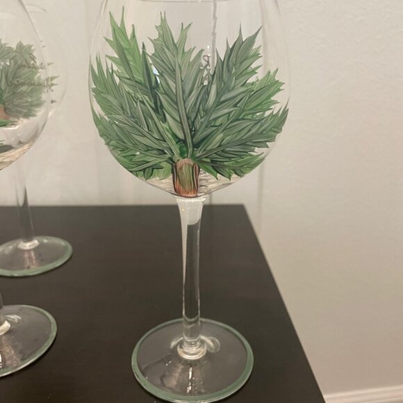 VINTAGE HAND PAINT WINE GLASSES PALM TREES VERSATILE DRINKS FUN STYLE TROPICAL - Picture 14 of 16